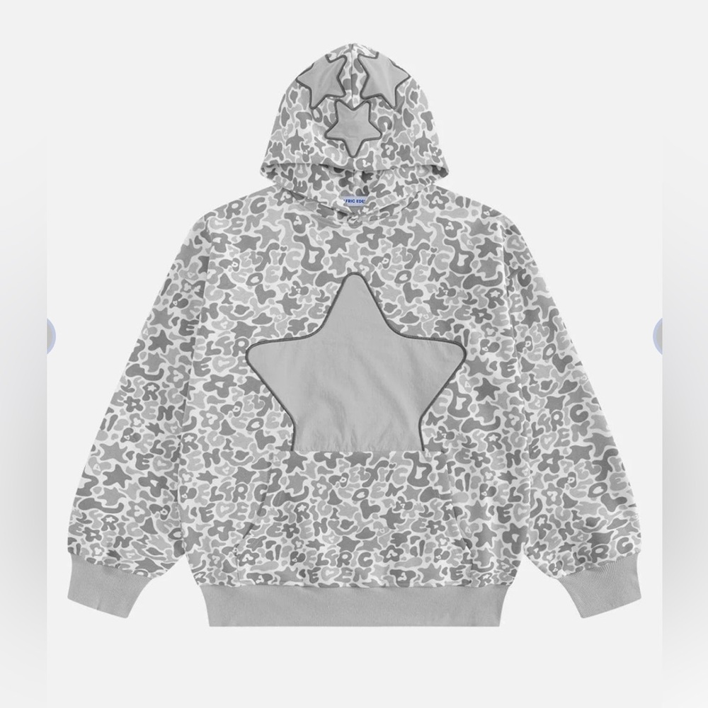 NWT AELFRIC EDEN Camo Eden Star Pullover Hoodie Grey‎ Oversized XS